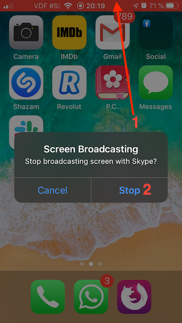 Choosing to stop the screen sharing with Skype
