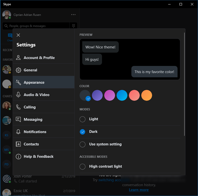 Changing the Skype theme