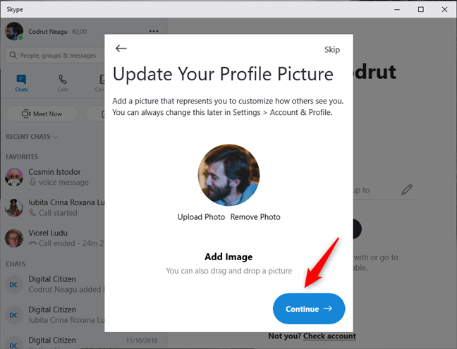 Update your profile picture in Skype