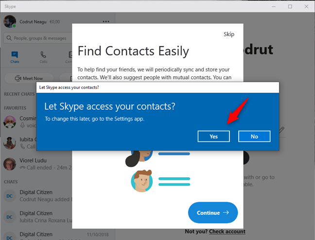 Let Skype access your contacts