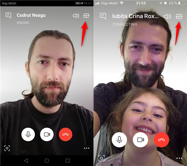 Switching the camera used by Skype on your smartphone