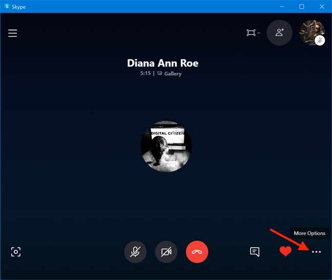The More Options button during a call on Skype