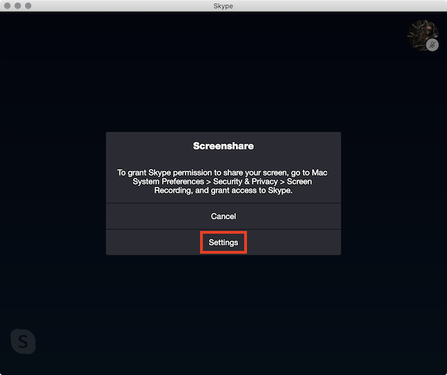 Click Settings to grant Skype the necessary access