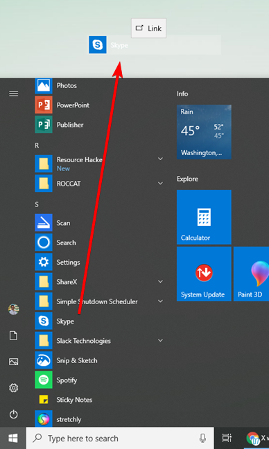 Create a shortcut for the Skype app