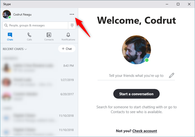 The More button in Skype for Windows