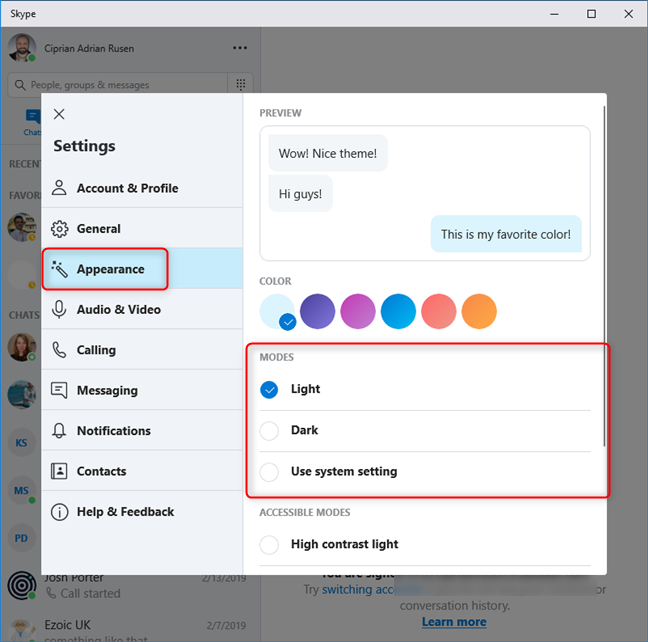 Go to Skype's Appearance settings