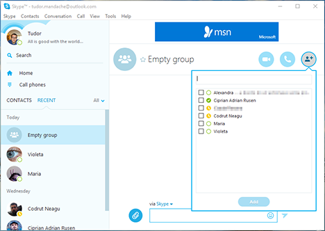 Windows, Skype, app, chat, text, group, conversations