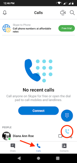 Start a New Call on Skype for Android