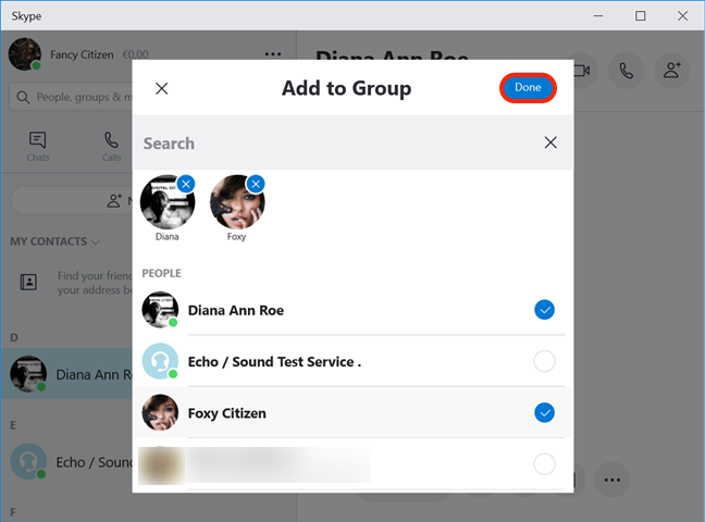 Select the people to Add to Group