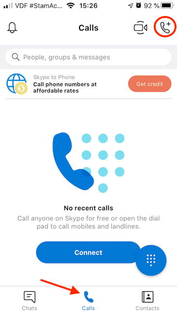 Begin a New Call with Skype on your iPhone