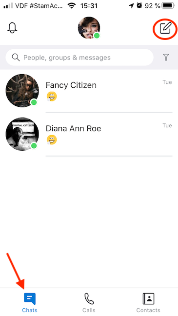 Access chats and press New Chat