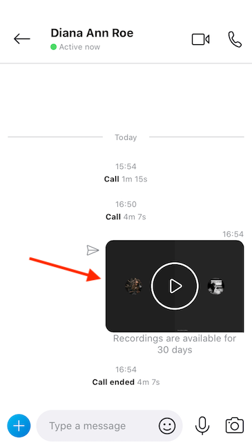 Skype posts the recording in the chat window