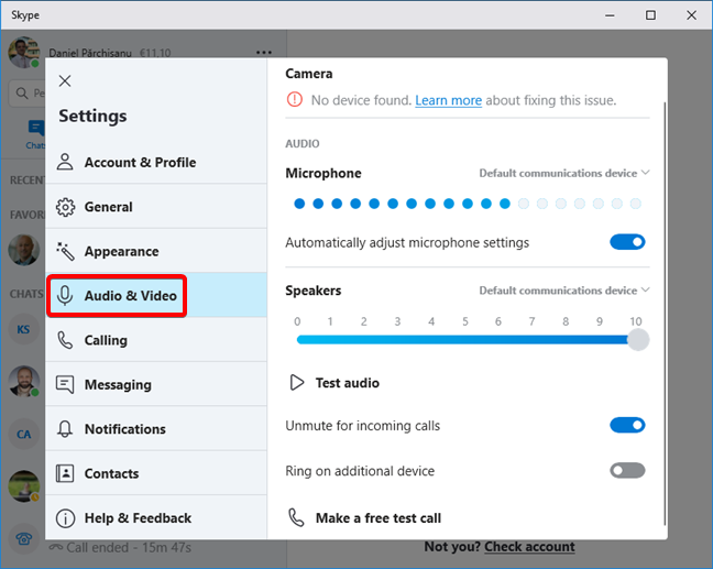 Open Audio &amp; Video settings in Skype