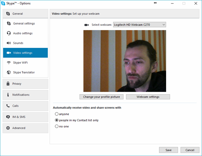 Skype, video, settings, webcam