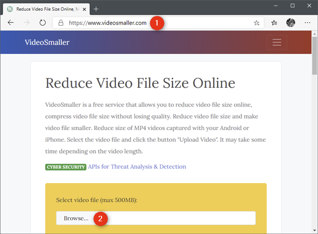 A website that lets you reduce the video file size