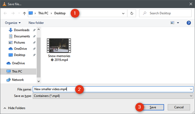 Choosing where to save the smaller video file