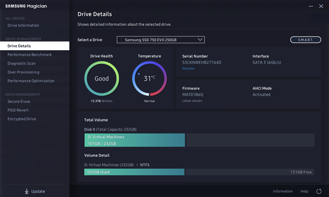 Drive health information is provided by SMART