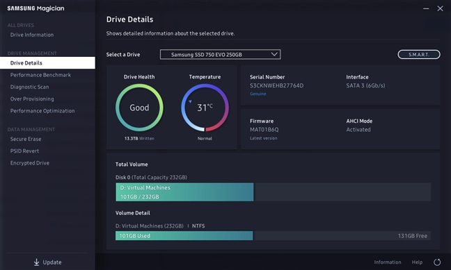 Drive health information is provided by SMART