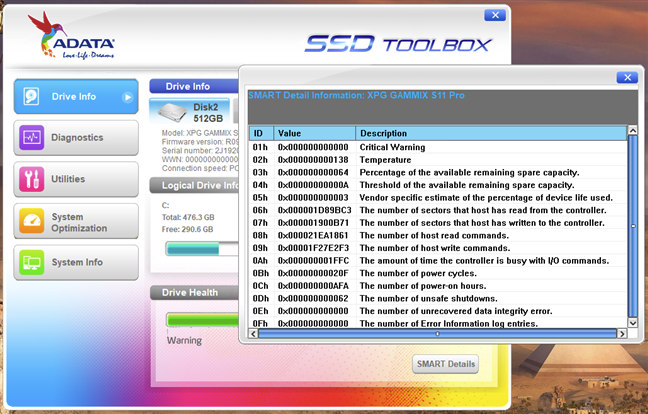 Drive manufacturers offer apps that can read SMART information