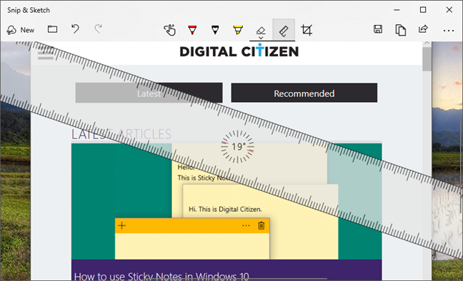 The ruler position and rotation in Snip &amp; Sketch