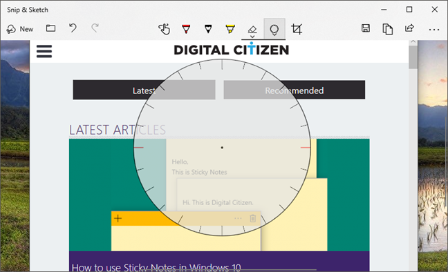 Chaning the protractor size in Snip &amp; Sketch