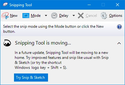 Snipping Tool is moving