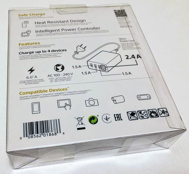 The back of the package containing the Sony CP-AD2M4 charger