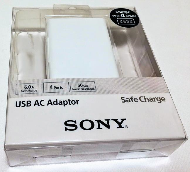 The front side of Sony's CP-AD2M4 charger packaging