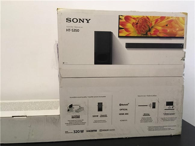The box of the Sony HT-S350 soundbar