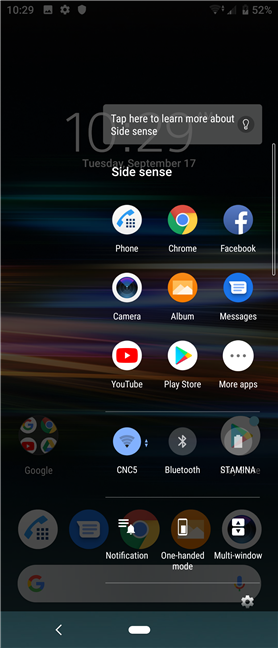 What the Side sense looks like on the Sony Xperia 10
