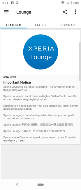 Xperia Lounge is a preinstalled app that no longer works