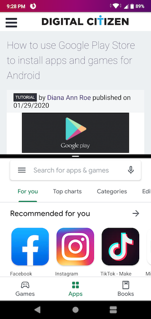 The Split Screen Android feature enables two active apps to share your screen