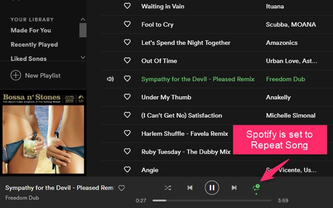 Spotify is set to repeat the current song