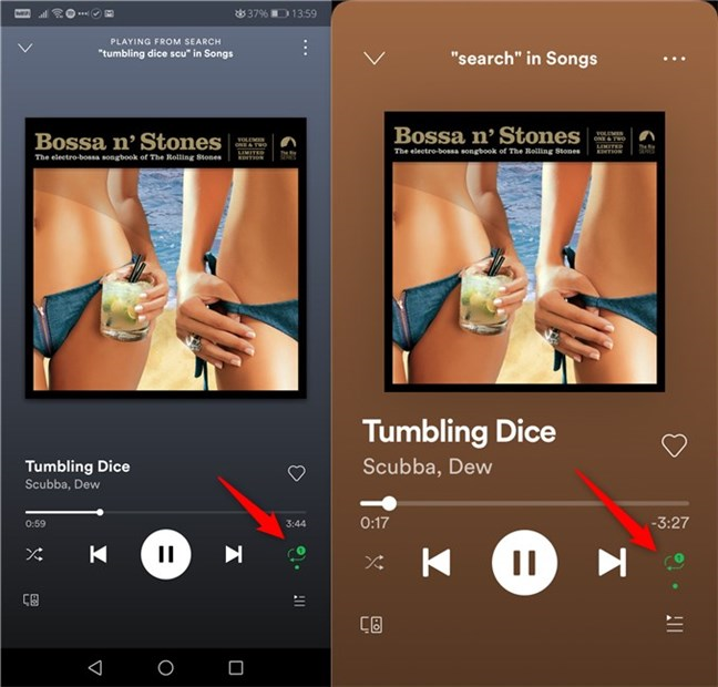 Spotify for mobile phones is set to repeat the current song