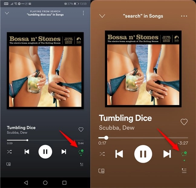 Spotify for mobile phones is set to repeat the current song