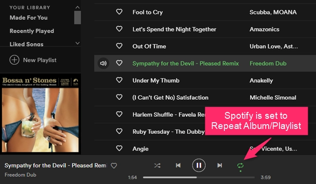 Spotify is set to repeat the current album or playlist
