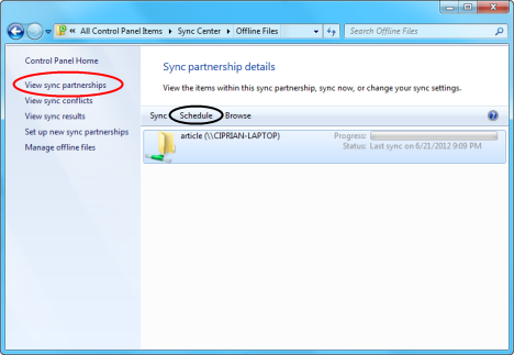 Sync Center Schedule in Windows 7