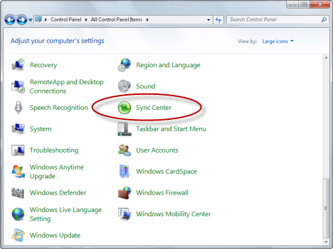 Sync Center in Windows 7