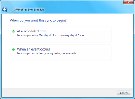 Sync Center Schedule in Windows 7