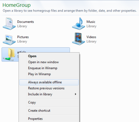 Offline Files in Windows 7