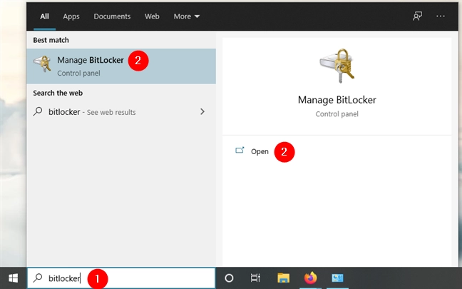 Searching for BitLocker in Windows 10