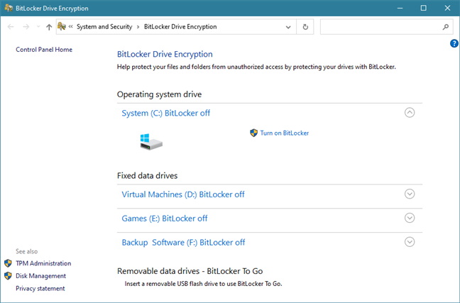 The BitLocker Drive Encryption window