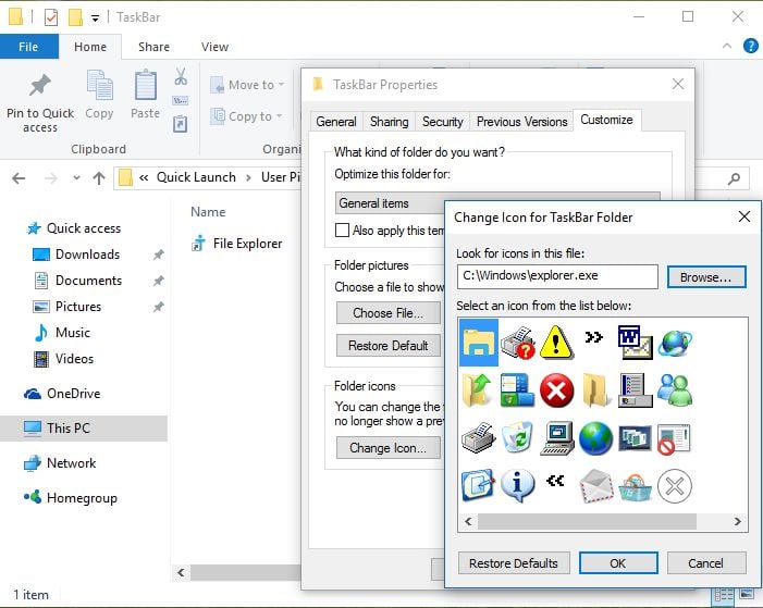 File Explorer, Windows 10, start, folder, location, configure