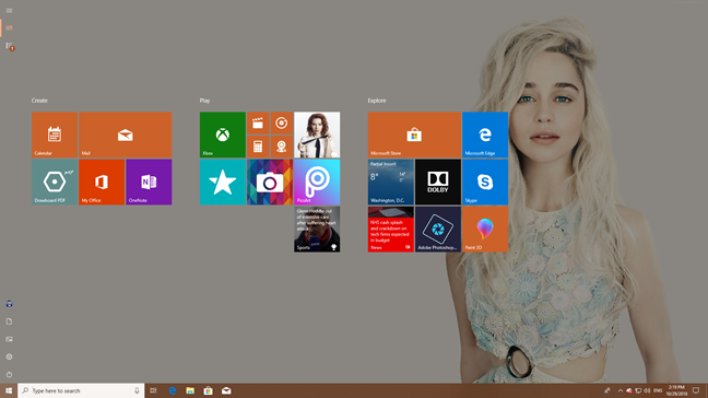 The Windows 10 Start Menu taking the whole screen