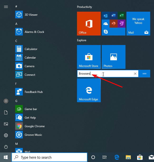 Rename a group of tiles on the Start Menu