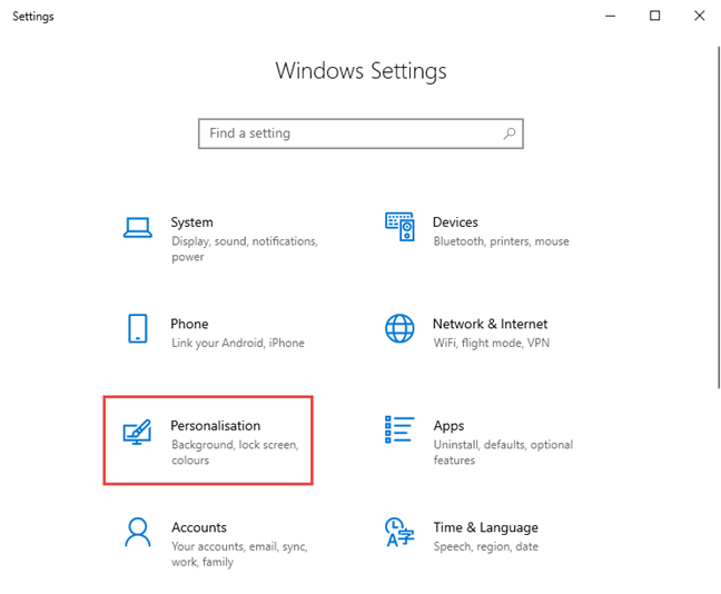Go to Personalization in Windows 10 Settings