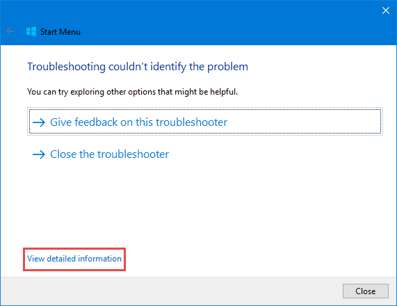 Windows 10, Start Menu, Troubleshooter