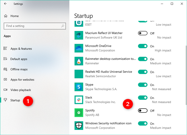 Enable or disable apps to launch at Windows 10 startup