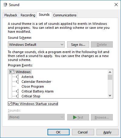 Windows, startup, sound, disable, turn off