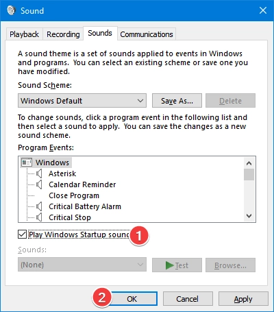 Activate Play Windows Startup sound in Windows 10